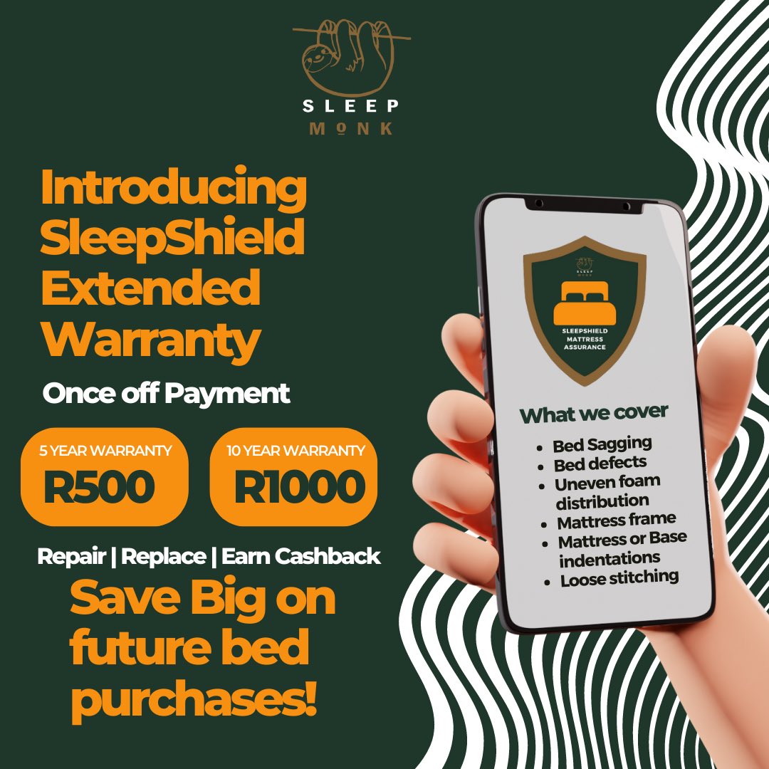SLEEPMONK1's tweet photo. 🎉 Exciting Announcement: Introducing the SleepMonk Extended Warranty

Hey, Sleep Monk Family! We have some fantastic news to share with you today. 🌙✨ 

Own a bed ? Get it covered with our extended warranty and save on your future bed purchase. 

#sleepmonk #sleepmonkza https://t.co/8eGOkbCp2v