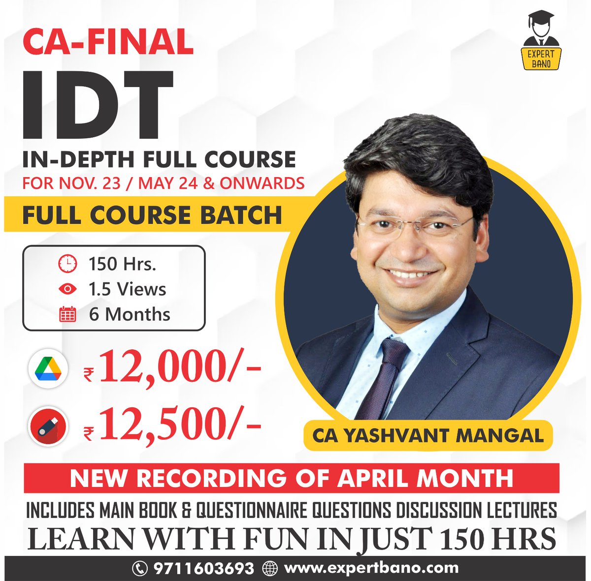 CA Final IDT Lectures by CA Yashvant Mangal
To buy, Visit: bit.ly/IDTbyYM
call at 9711603693 for inquiries.
#expertbano #cafinalidt #cayashvantmangal #caexams #CAclasses #caonlineclasses
