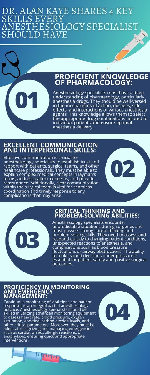 alankaye01's tweet photo. Dr. Alan Kay has shared with us four such skills that are very important for all anesthesiologists to have. Let us know about Dr. Alan Kaye's skills and how you can apply them in your life. #Dralankaye #anesthesiology #anesthesia #anesthesiologist https://t.co/h1RhI1qXwo