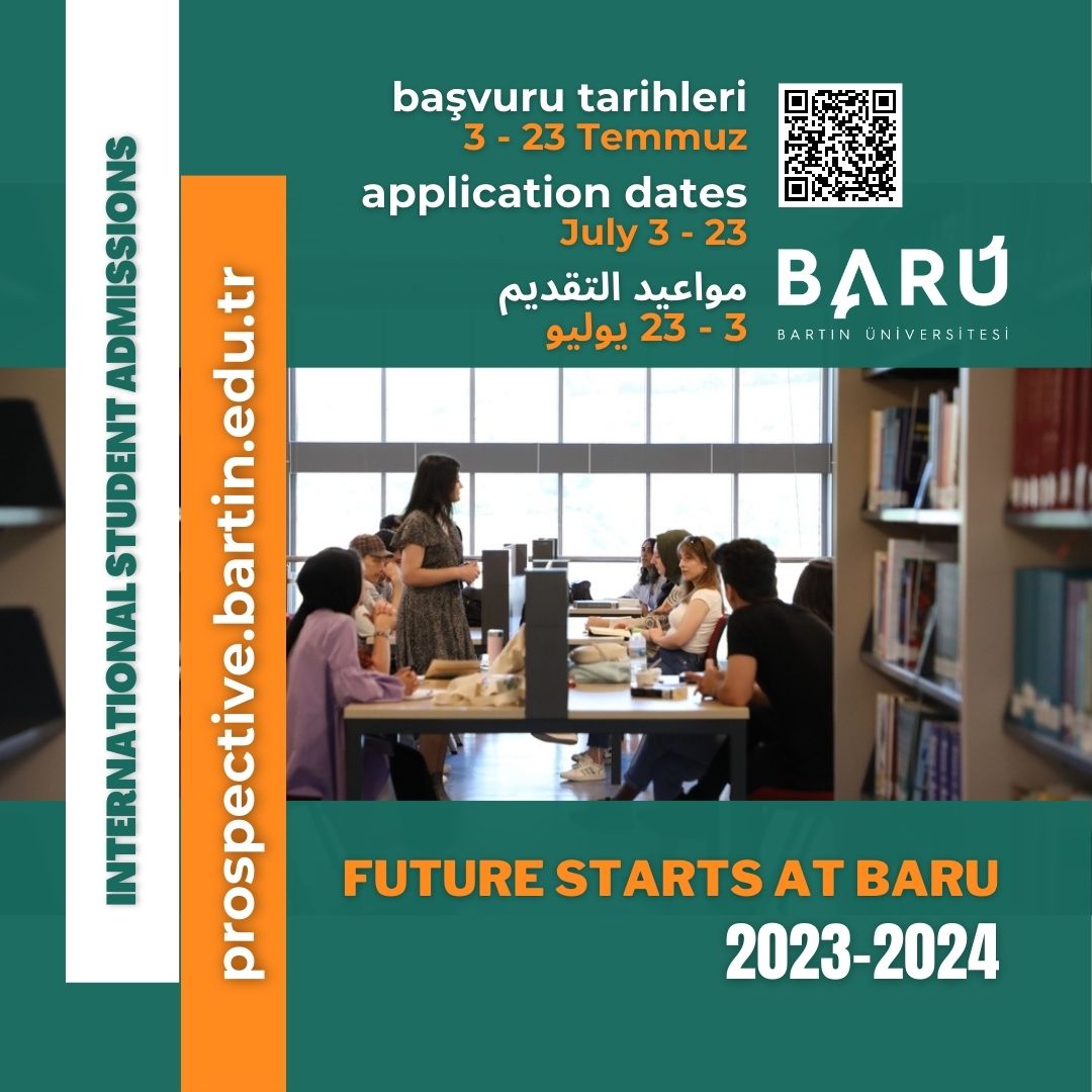 Bartın University is now ready for international student admissions from all around the world. The future starts at BARU! 

Application dates: July 03 – 23, 2023 

Online application: prospective.bartin.edu.tr

<a href="/uzun_orhan/">ORHAN UZUN</a> <a href="/m_zahmakiran/">Prof. Dr. Mehmet Zahmakıran</a> <a href="/baruedutr/">Bartın Üniversitesi</a> #studyinturkey <a href="/yurtdisiturkler/">YTB</a>