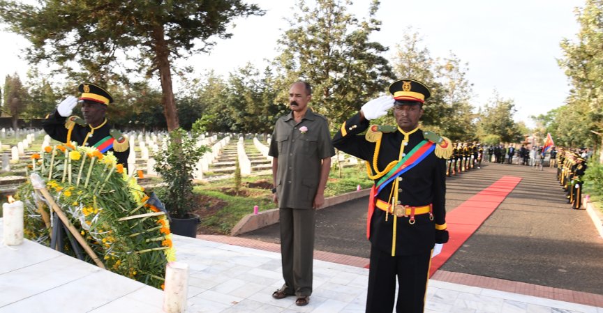 hawelti's tweet photo. President Isaias Afwerki laid a Wreath at Asmara's Patriots Cemetry in morning hours today in honour &amp; remembrance of #Eritrea's heroic Martyrs.  Ceremony included public procession from Sheda Square to Cemetry &amp; cultural shows on heavy sacrifices paid for freedom &amp; sovereignity https://t.co/zXvdLITTzw