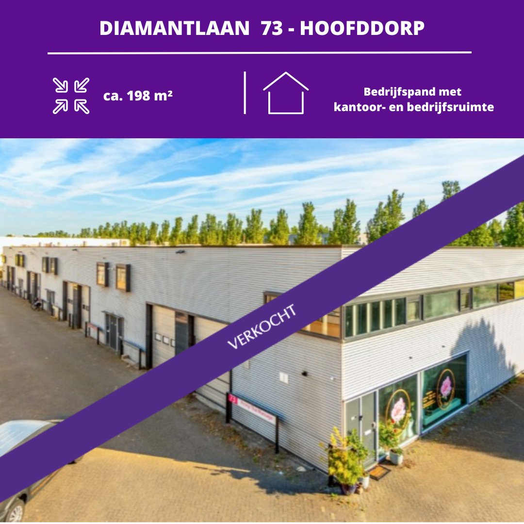 Het #bedrijfspand met kantoor- en bedrijfsruimte gelegen aan de Diamantlaan 73 te Hoofddorp is inmiddels verkocht. Indien u een pand op #bedrijventerrein Graan voor Visch heeft dat u wilt verkopen/verhuren, dan kan Schenk Makelaars u hiermee van dienst zijn T 023 – 557 22 88.