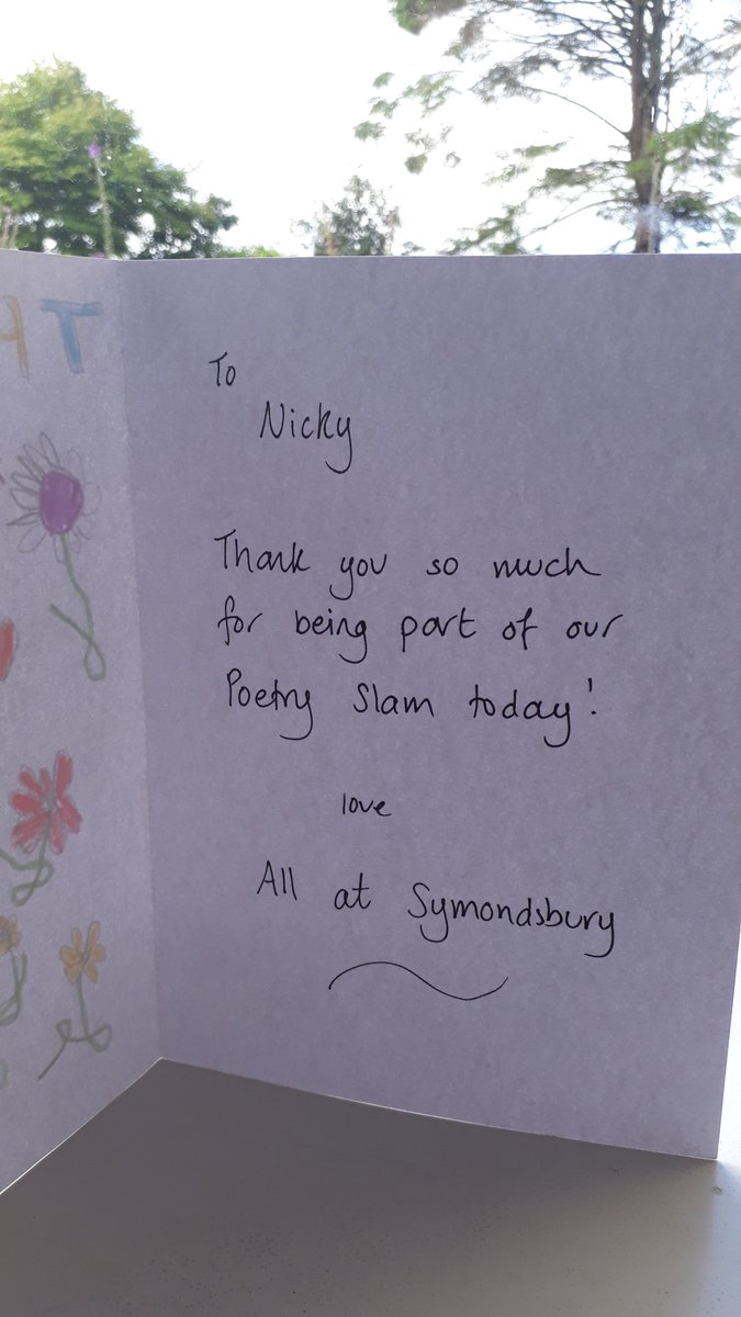 What a privilege to be asked to be a judge at Symondsbury Primary school's poetry slam yesterday. An afternoon filled with joy! Well done to ALL the students who took part, I thought you were very brave and hugely talented. 😀 Thank you for my lovely card! Nicky @Symondsbury_Sch