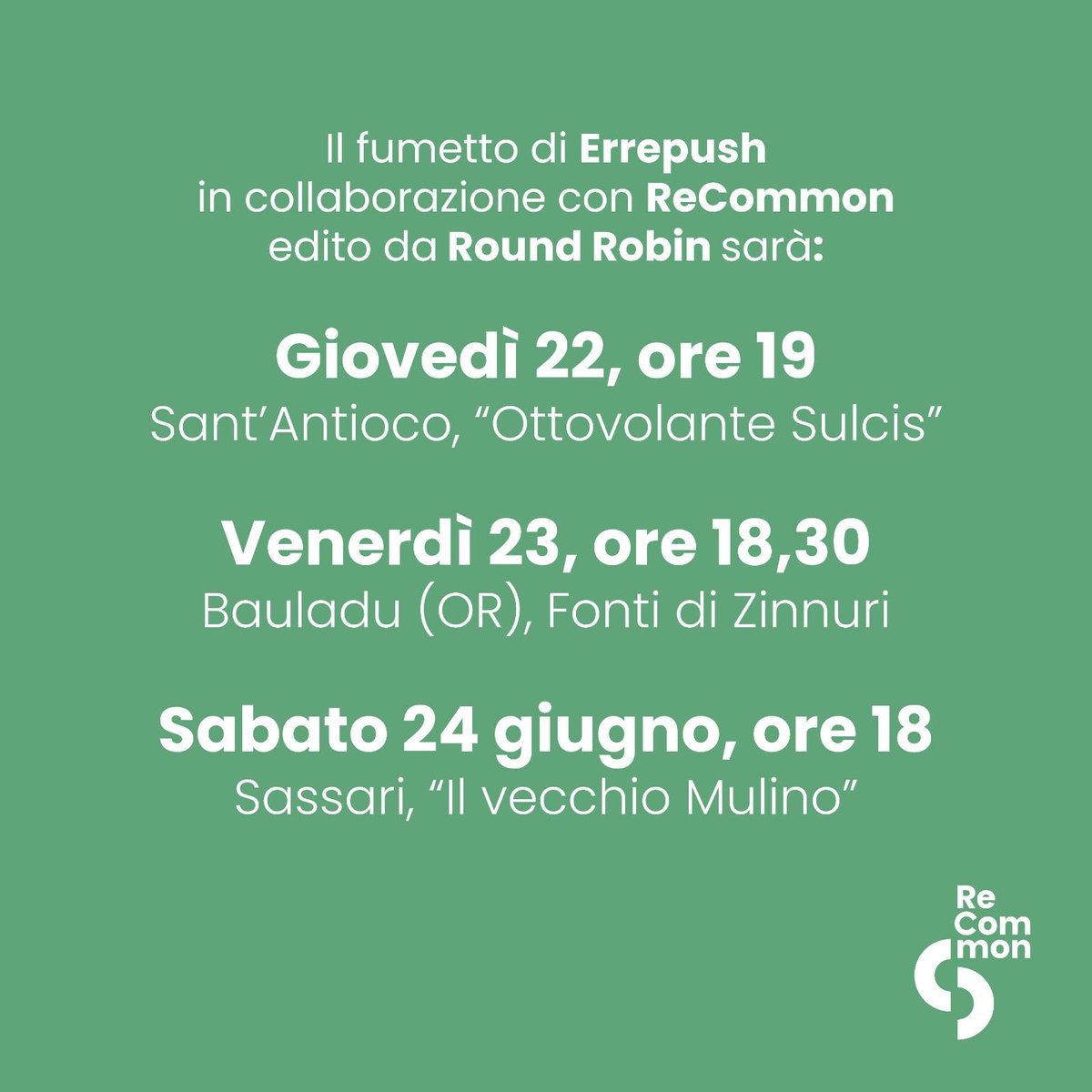 Recommon's tweet image. 📅 Torna in Sardegna Faula Birdi, il fumetto di @errepush, edito da @RoundRobined e prodotto da ReCommon. Qui tutti gli appuntamenti previsti nei prossimi giorni 👇
