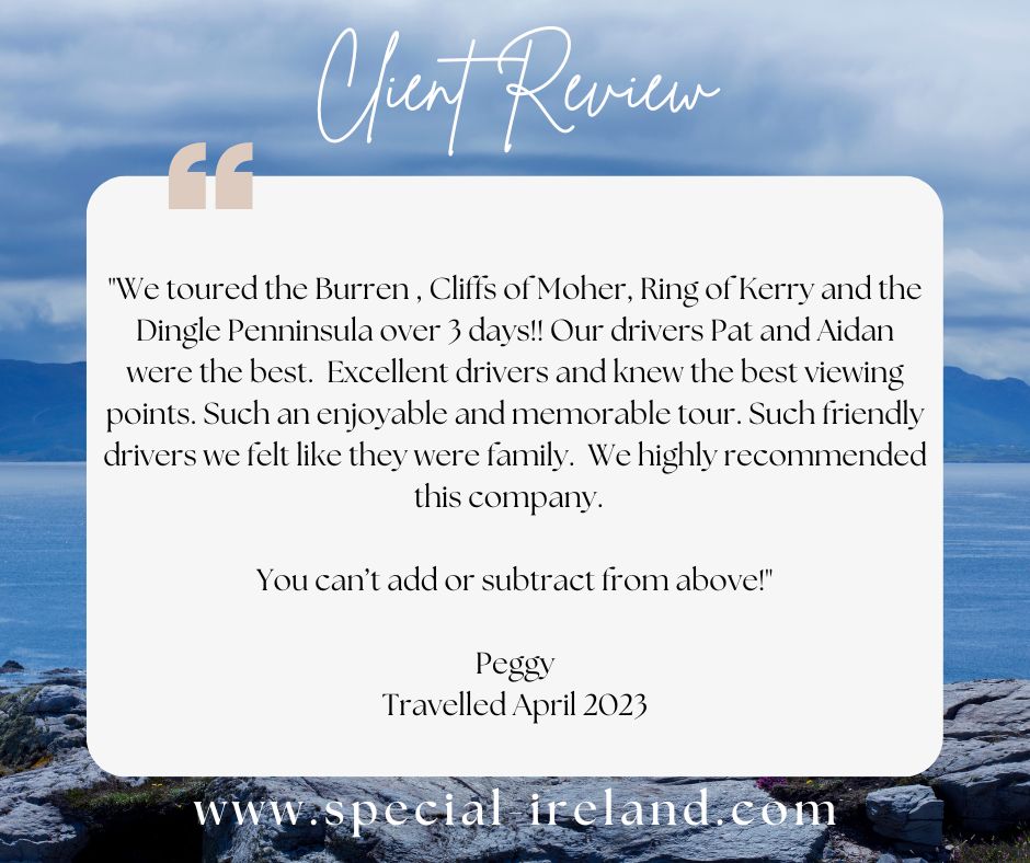 A lovely review from a tour around the Wild Atlantic Way that we were delighted to take our guests on and that they had a most enjoyable experience. #fillyourheartwithireland #vacationplanning #happyguest #reviews #travel #vacation