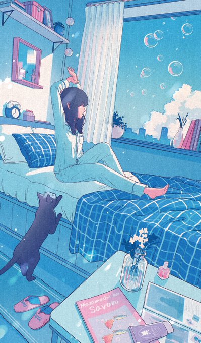 「on bed pajamas」 illustration images(Latest)