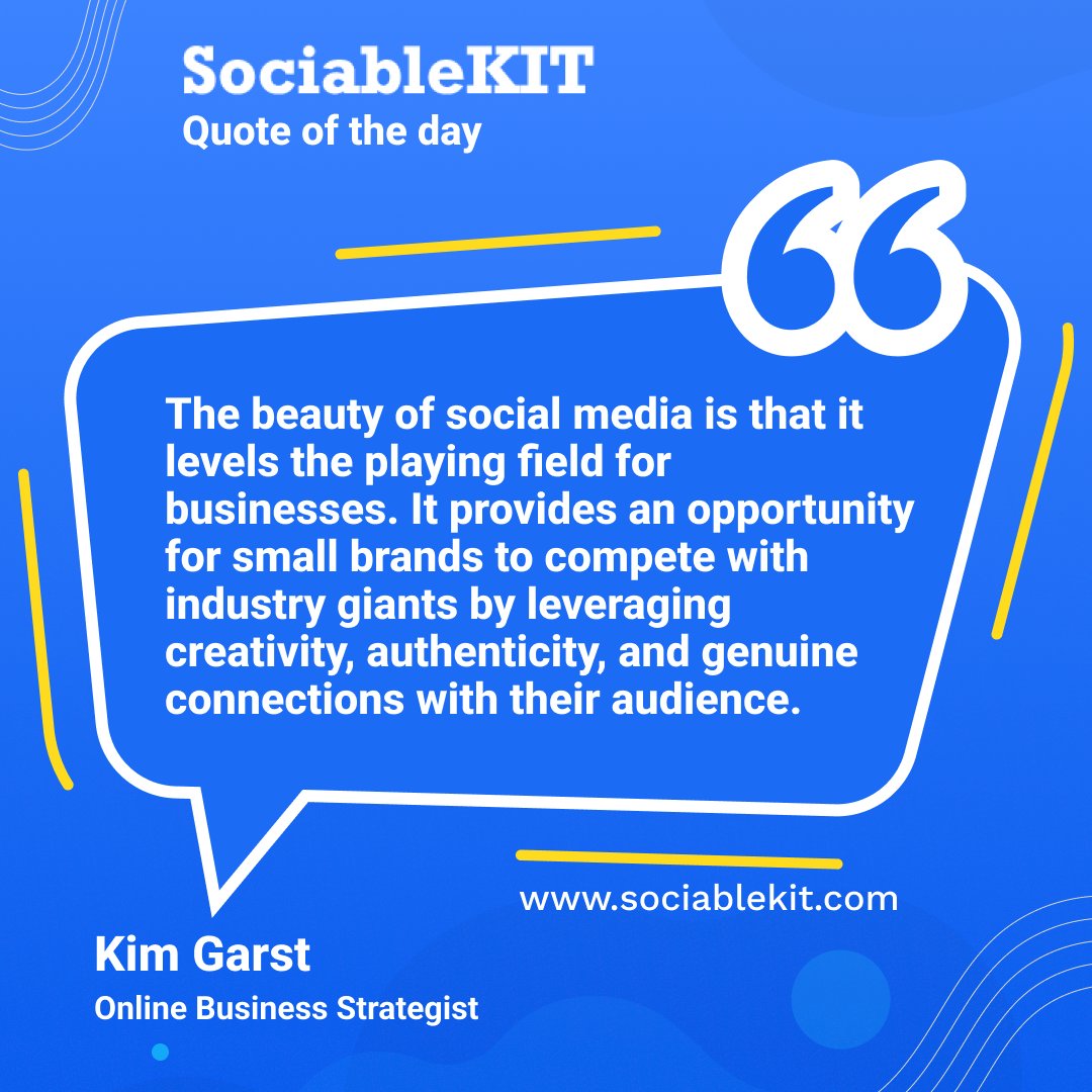 Social media levels the playing field for businesses, empowering small brands to compete with industry giants. 

Embrace social media's power and unlock limitless potential with SociableKIT.

#socialmedia #SociableKIT #embed #limitless #socialmediaworld #digitalpower