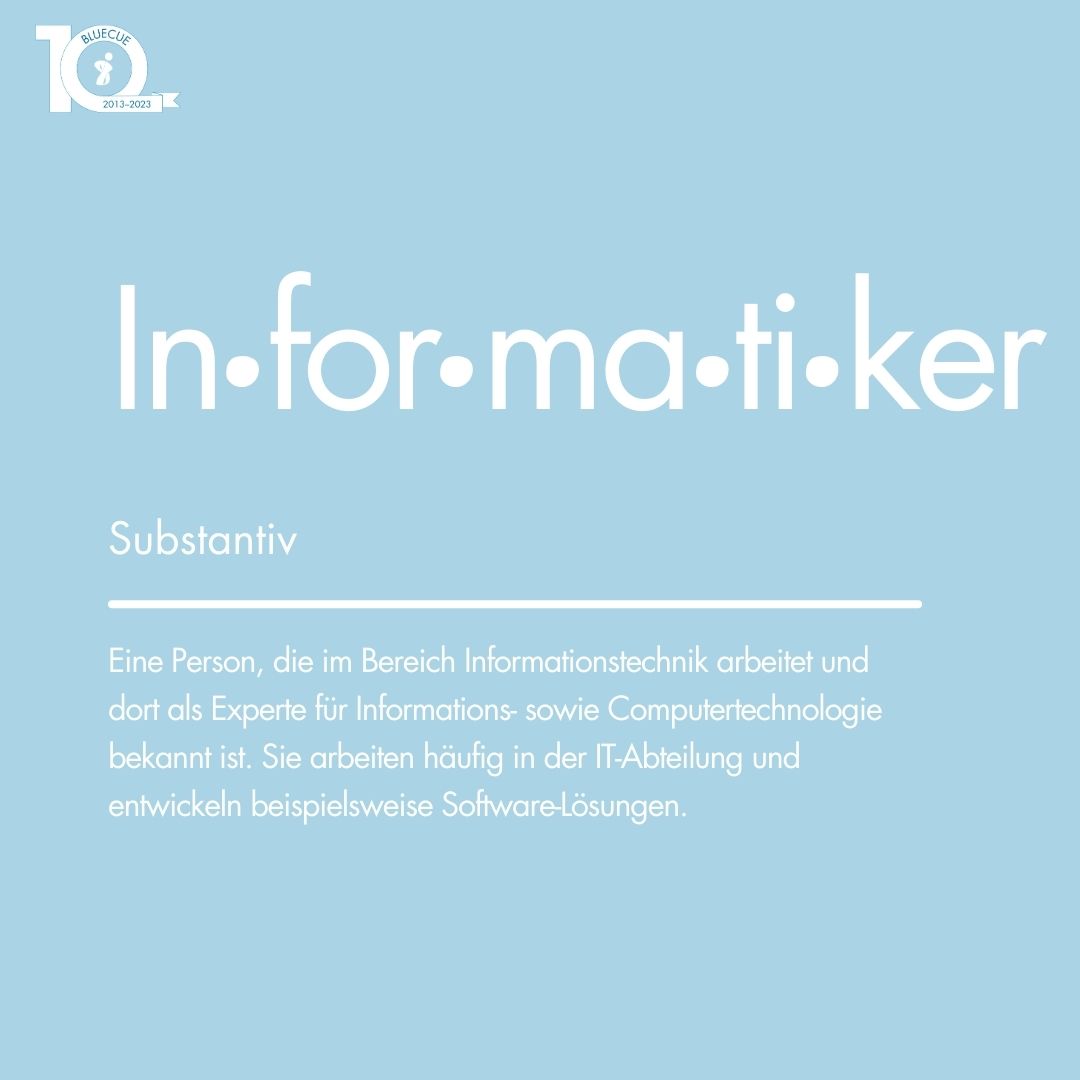 bluecue_de's tweet image. Was ist eigentlich ein Informatiker? 

➡️Ein #Informatiker ist eine Person, die im Bereich #Informationstechnik arbeitet und ...

An dieser Stelle geht ein großes Lob an unsere Informatiker!  💙

Du hast andere Begriffe, die wir Dir erklären sollen? Schreib uns gerne 💙 #bluecue