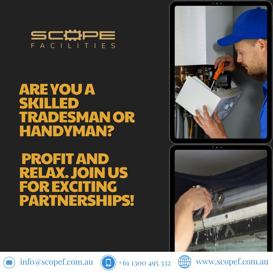 Contact us now to discover how our partnership can supercharge your career. 💼🔧💰 

You can reach us here:
✉️info@scopef.com.au
📞+61 1300 495 332

#scopefacilities #australia #professionalgrowth #secureemployment #handymanjobs #steadyincome #guaranteedpay #skilledtrades