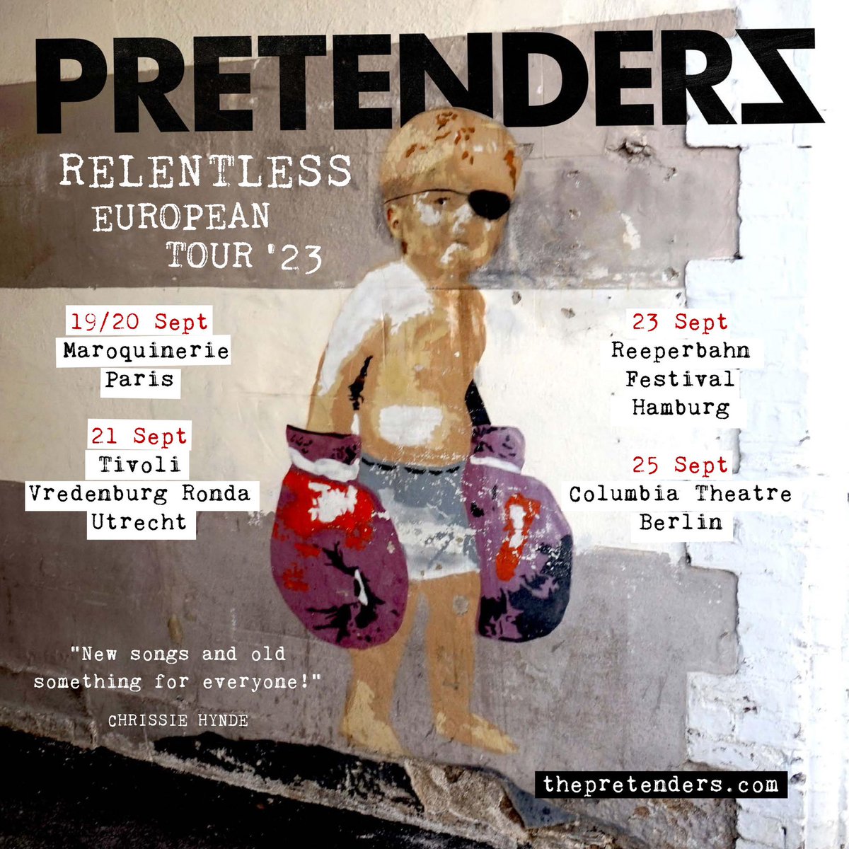 We’re very pleased to announce Pretenders will be returning to Europe this September “New songs and old - something for everyone! XCH” Tickets on sale this Friday 23rd June at 9am UK / 10am CET through thepretenders.com -PretendersHQ