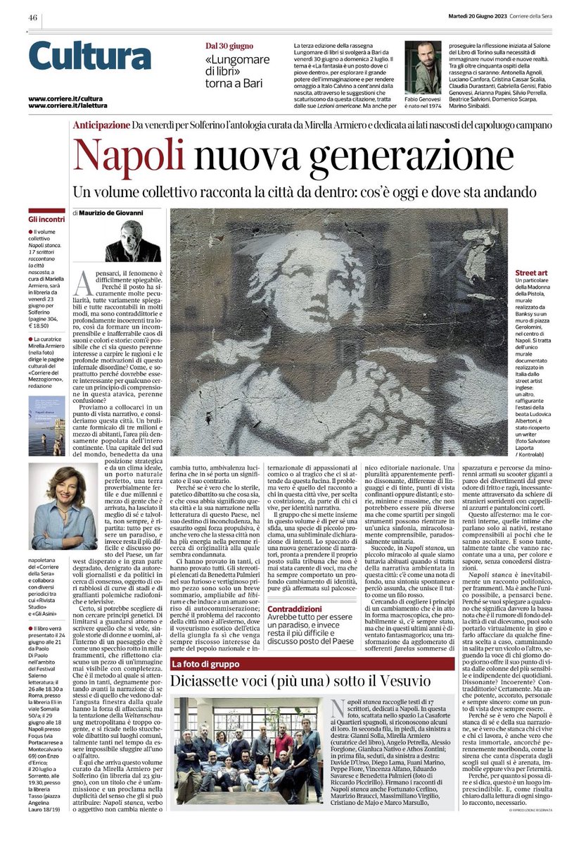 #napolistanca oggi sul <a href="/Corriere/">Corriere della Sera</a> , grazie @MdGOfficial <a href="/B_enedetta_/">Benedetta Palmieri</a> <a href="/FCerlino/">Fortunato Cerlino</a> @peppe_fiore <a href="/VincenzaAlfano/">Vincenza Alfano</a> <a href="/FuaniMarino/">Fuani Marino</a> <a href="/cristianodemajo/">Cristiano de Majo</a> <a href="/DiegoLama/">Diego Lama</a> <a href="/E_Savarese/">Eduardo Savarese</a> <a href="/masvirgil/">MassimilianoVirgilio</a> <a href="/giannisolla/">Gianni Solla</a> <a href="/NNativo/">Gianluca Nativo</a> <a href="/MarsullOfficial/">Marco Marsullo</a> @Enzo_dErrico <a href="/RicPiccirillo/">Riccardo Piccirillo</a> <a href="/lucianoromano/">Luciano P Romano</a>