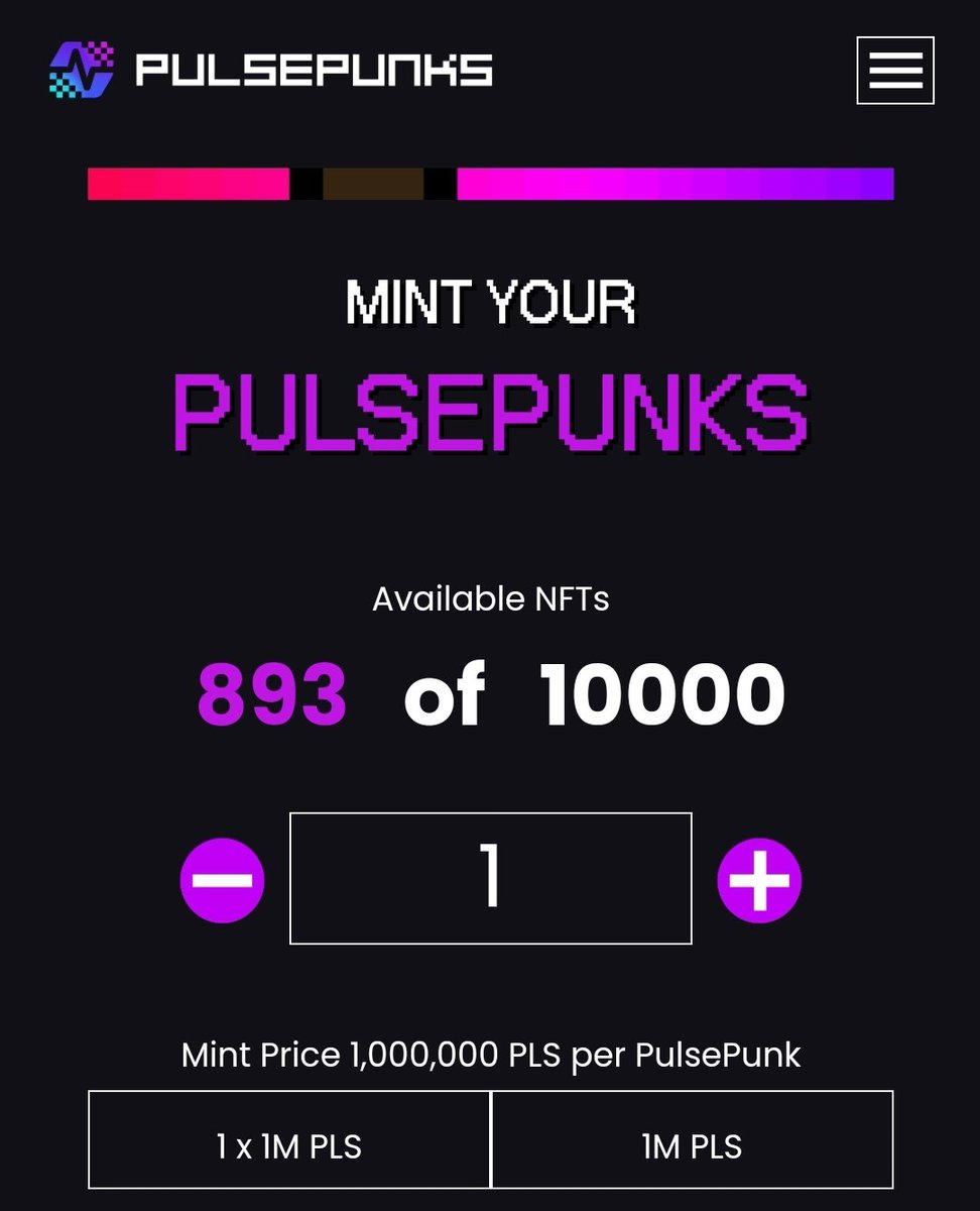 Final call on #PulsePunks !

Only 893 left from 10k

Mint ⬇️
app.pulsepunks.com