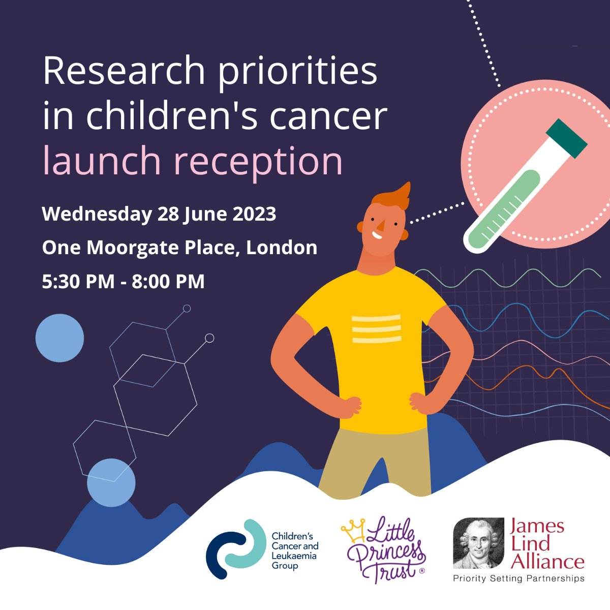 Join us for a free event in London celebrating children's cancer research priorities, where we'll be sharing the final report of <a href="/LindAlliance/">James Lind Alliance</a> #ChildrensCancerPSP.

Everyone is welcome ✨

Wednesday, 28 June, 5.30 pm - 8 pm

Register your free place 👉🏻 bit.ly/3WITGPj