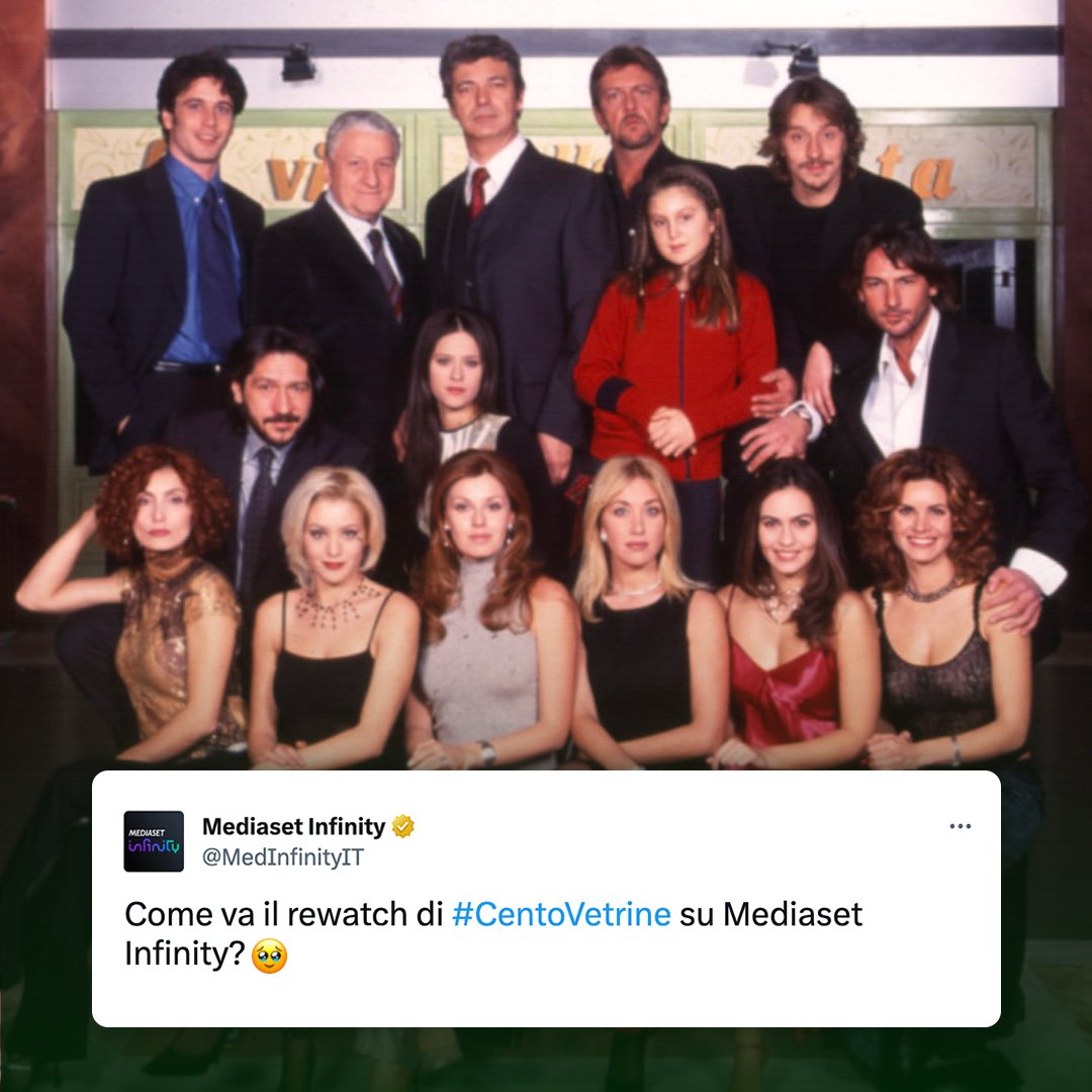 MedInfinityIT's tweet photo. Come va il rewatch di #CentoVetrine su Mediaset Infinity? 🥹

La prima stagione completa vi aspetta GRATIS qui 👇 https://t.co/SBRLWGS0aF https://t.co/hRlP4bxv8M