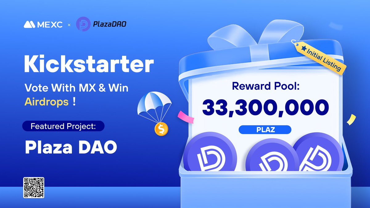 The <a href="/PlazaDAO/">PlazaDAO</a> Kickstarter is coming to <a href="/MEXC_Official/">MEXC</a>!

🗳️Vote with $MX to support the $PLAZ listing and sharing 33,300,000 $PLAZ airdrops 
⏰Voting period: 08:00 Jun 20 - 07:50 Jun 21 (UTC)
📈Trading: 10:00 Jun 21 (UTC)

Details: tinyurl.com/25mr5n5p