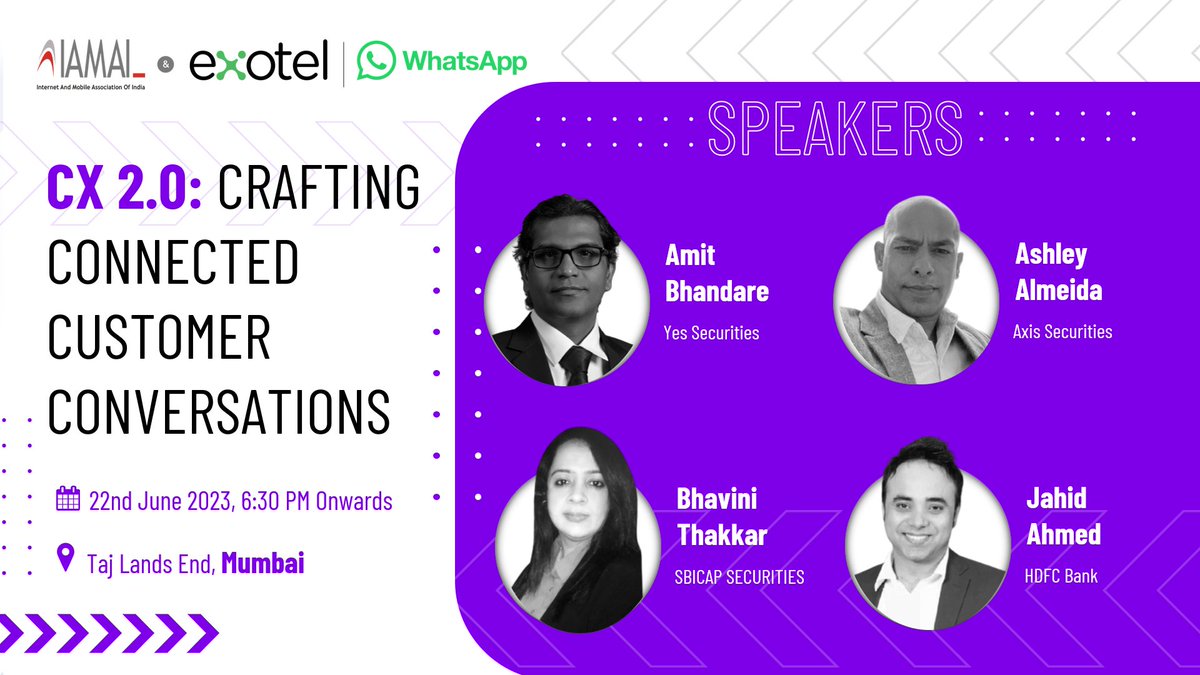 IAMAIForum's tweet photo. IAMAI &amp; Exotel | WhatsApp present exclusive round table discussion on "CX 2.0: CRAFTING CONNECTED CUSTOMER CONVERSATIONS"

For more details visit https://t.co/13QqvqnA4k

#IAMAI #Exotel #WhatsApp #CX2point0 #CustomerExperience #ConnectedConversations https://t.co/K4HQ8WGsYw