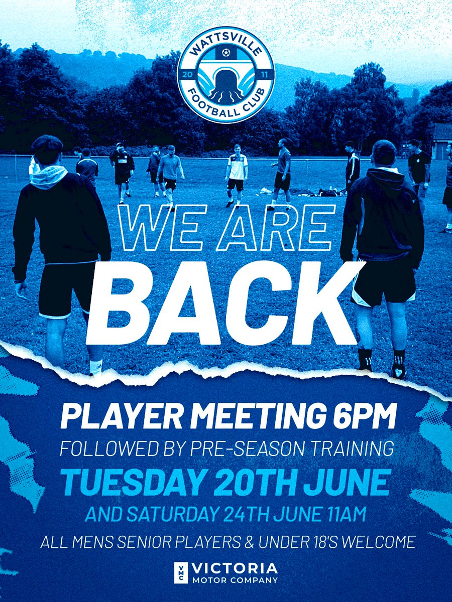First session back for @WattsvilleFC tonight! Players meeting 6pm.. New & old players welcome ⚽️💙