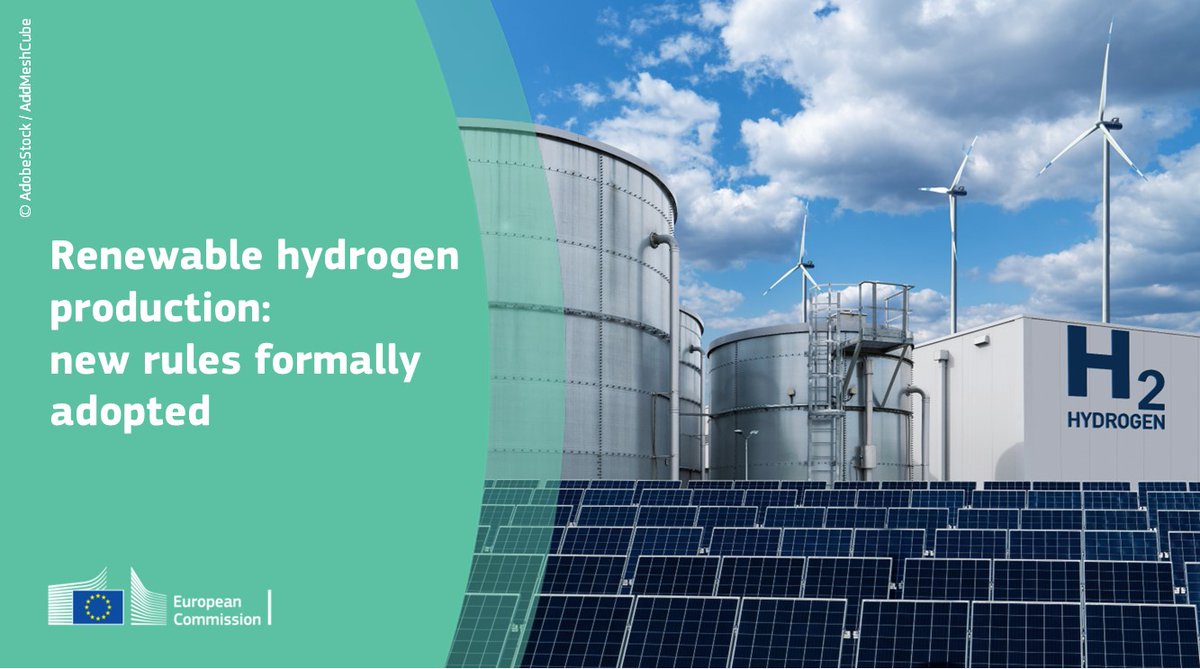 Energy4Europe's tweet photo. The 2⃣ Delegated Acts on #renewablehydrogen were formally published today.

They will ensure that all non-biological renewable fuels #RFNBOs are produced from renewable #electricity.

They will help to achieve the #REPowerEU &amp; #renewableenergy goals 👉 https://t.co/rhQzxoZlLj https://t.co/tqmUYS2SZI