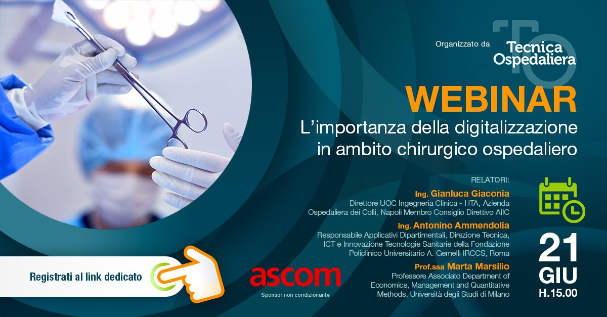 Ascom_UMS's tweet photo. Non perdere l'occasione di approfondire le principali tematiche relative al tema dell'importanza della #digitalizzazione in ambito chirurgico.

Iscriviti al webinar organizzato da @TOspedaliera_TN  in programma domani: https://t.co/R4j3M0A9wP https://t.co/13ZZ5dPfyJ