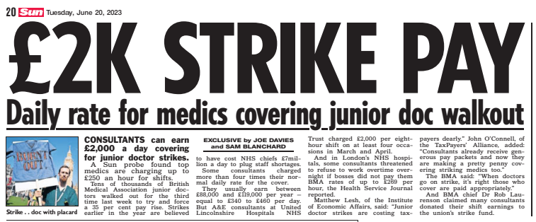 Exclusive with @samblanchard9 - senior doctors are earning more than £2,000 a day covering for junior medics’ strikes thesun.co.uk/health/2274511…