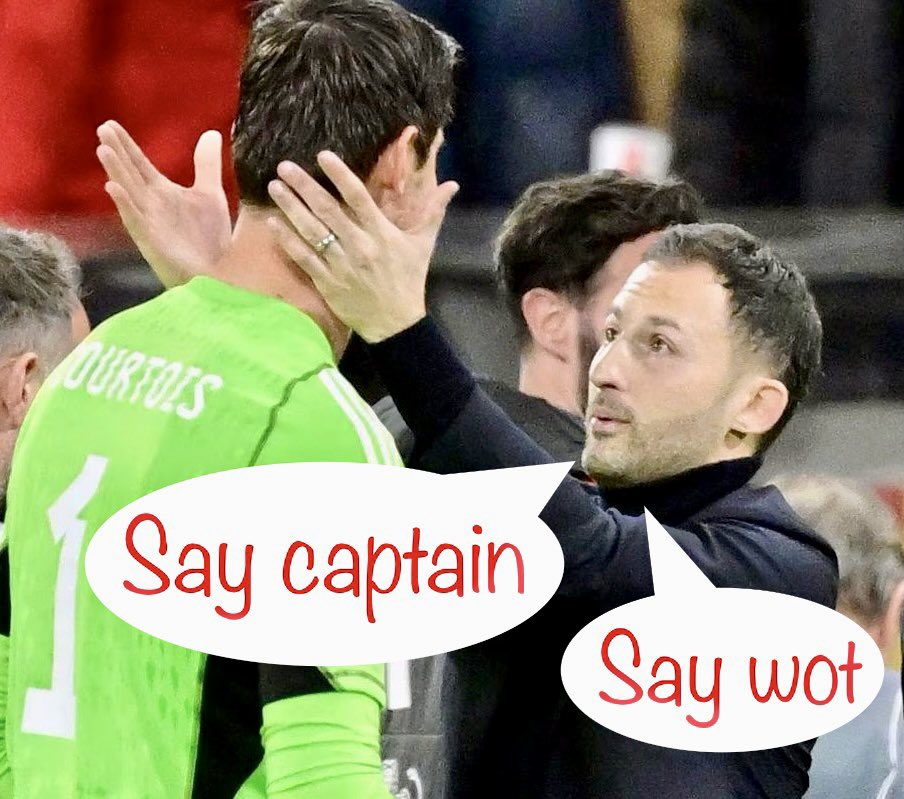 .@thibautcourtois : You say captain.. 
I say wot! 🎶🫢😂
#Courtois #belgianreddevils