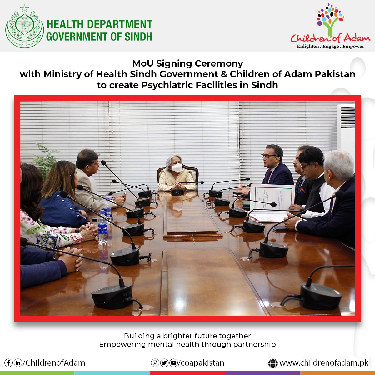 coapakistan's tweet photo. 𝐌𝐨𝐔 𝐒𝐢𝐠𝐧𝐢𝐧𝐠 𝐂𝐞𝐫𝐞𝐦𝐨𝐧𝐲
with Ministry of Health Sindh Government &amp; Children of Adam Pakistan to create Psychiatric Facilities in Sindh

#NeuroPsychiatricHospital #karachimentalhealthcare #SindhGovt #SindhGovernment https://t.co/92pyIoRe6Q