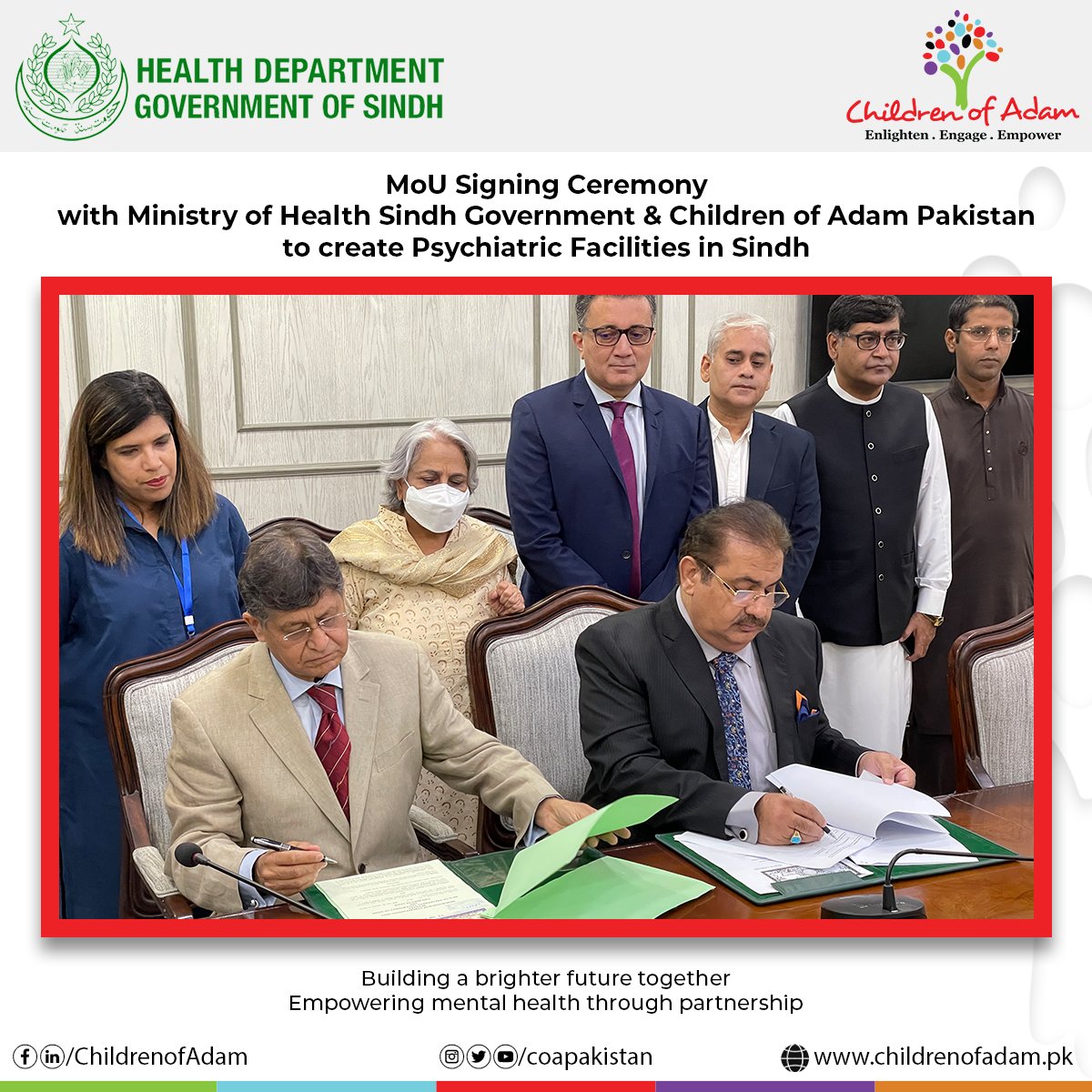 coapakistan's tweet photo. 𝐌𝐨𝐔 𝐒𝐢𝐠𝐧𝐢𝐧𝐠 𝐂𝐞𝐫𝐞𝐦𝐨𝐧𝐲
with Ministry of Health Sindh Government &amp; Children of Adam Pakistan to create Psychiatric Facilities in Sindh

#NeuroPsychiatricHospital #karachimentalhealthcare #SindhGovt #SindhGovernment https://t.co/92pyIoRe6Q