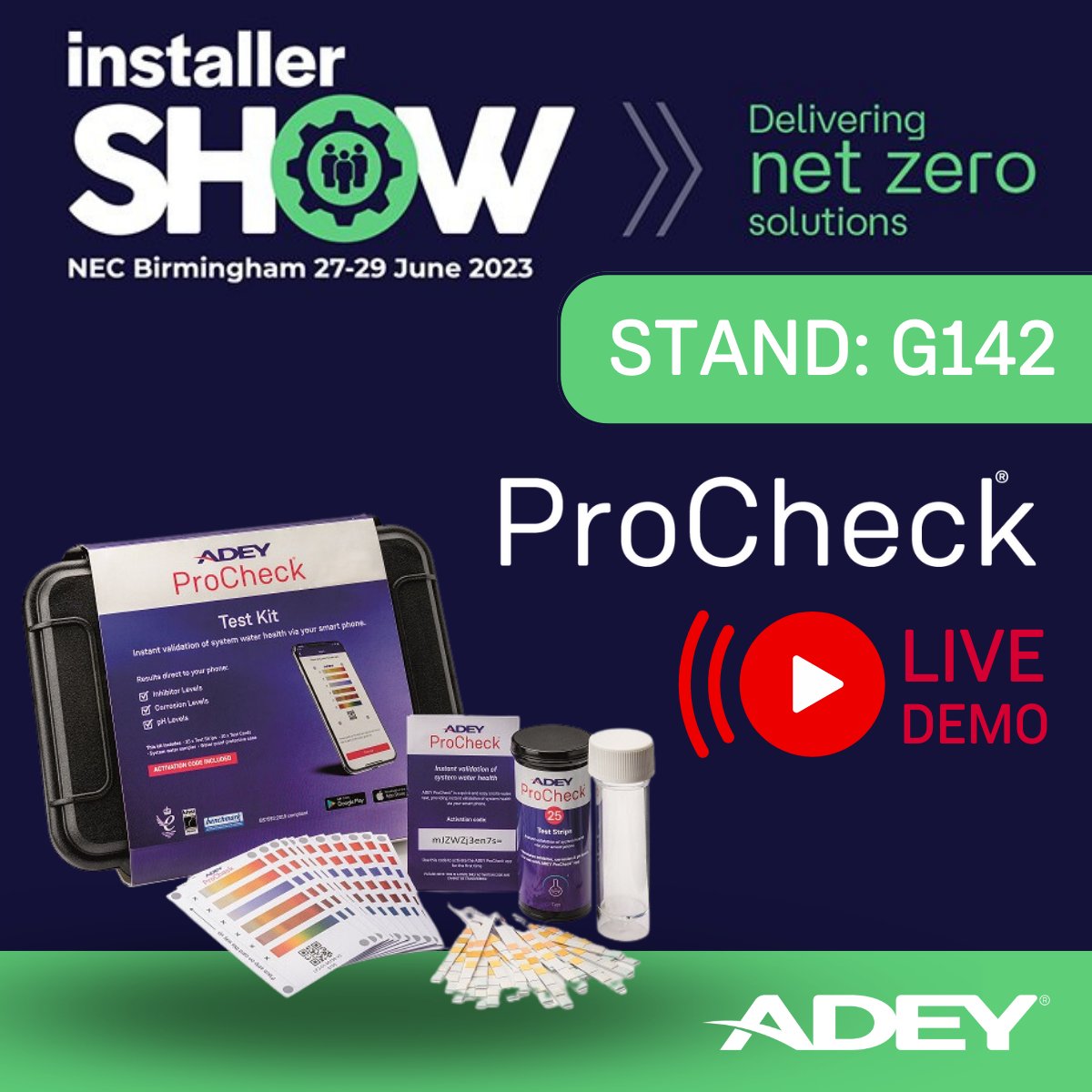 ADEY_Pro's tweet photo. Want to test your customers' water quality, but not sure where to start?
Come see our ADEY ProCheck® LIVE DEMONSTRATIONS at the InstallerSHOW2023 at NEC Birmingham!
Stand G142.
#ADEY #InstallerSHOW #ADEYProCheck #future #waterquality https://t.co/2BSedxaftI