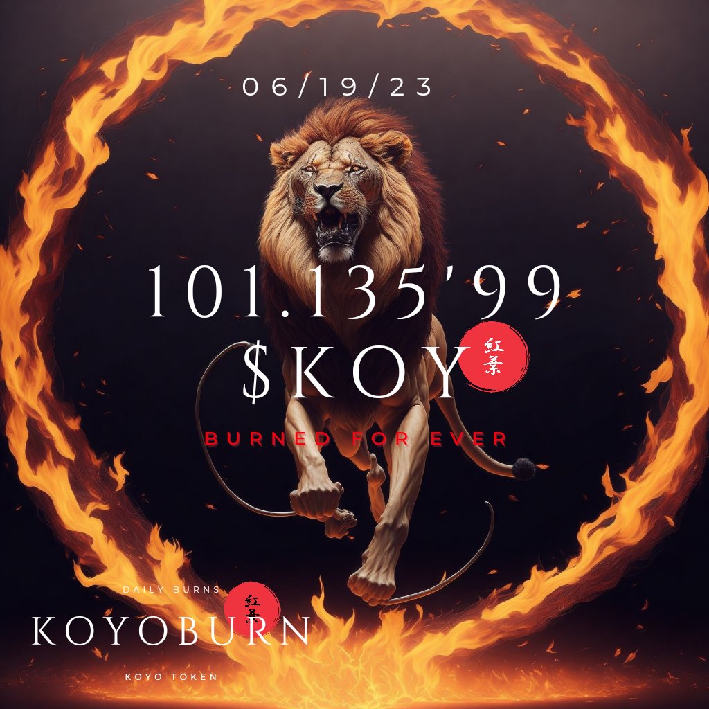 KoyoBurn's tweet photo. KOYO BURNED  Last 24h - 06.19.23

🔥 101.135'99 $KOY  
Price $0.0047
$475

🛡️ Holders 🛡️
1.202

Current supply:    
592,214,700.26 $KOY
     
🔥 Total burned 🔥
407.785.299,74 $KOY 
$ 1.945.135,90

#KoyoBurn https://t.co/aeK49GwRJO