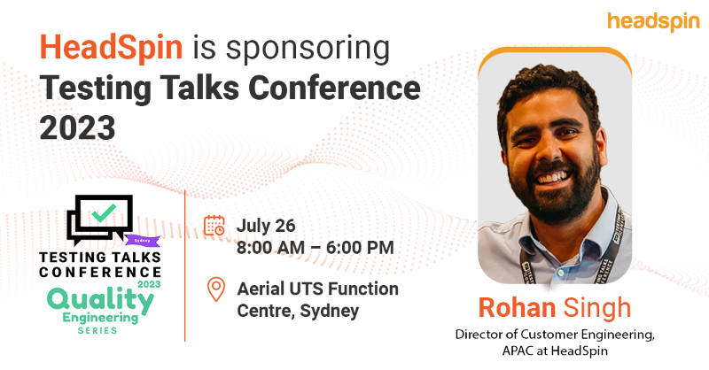 headspin_io's tweet photo. Join us at @TestingTalks 2023! Explore how #HeadSpin's advanced data science Platform is transforming #QAtesting and enabling #remotetesting for comprehensive coverage and faster time-to-market.
Book a meeting now!
#DataScience #QA #DigitalExperience #TestingTalksConference