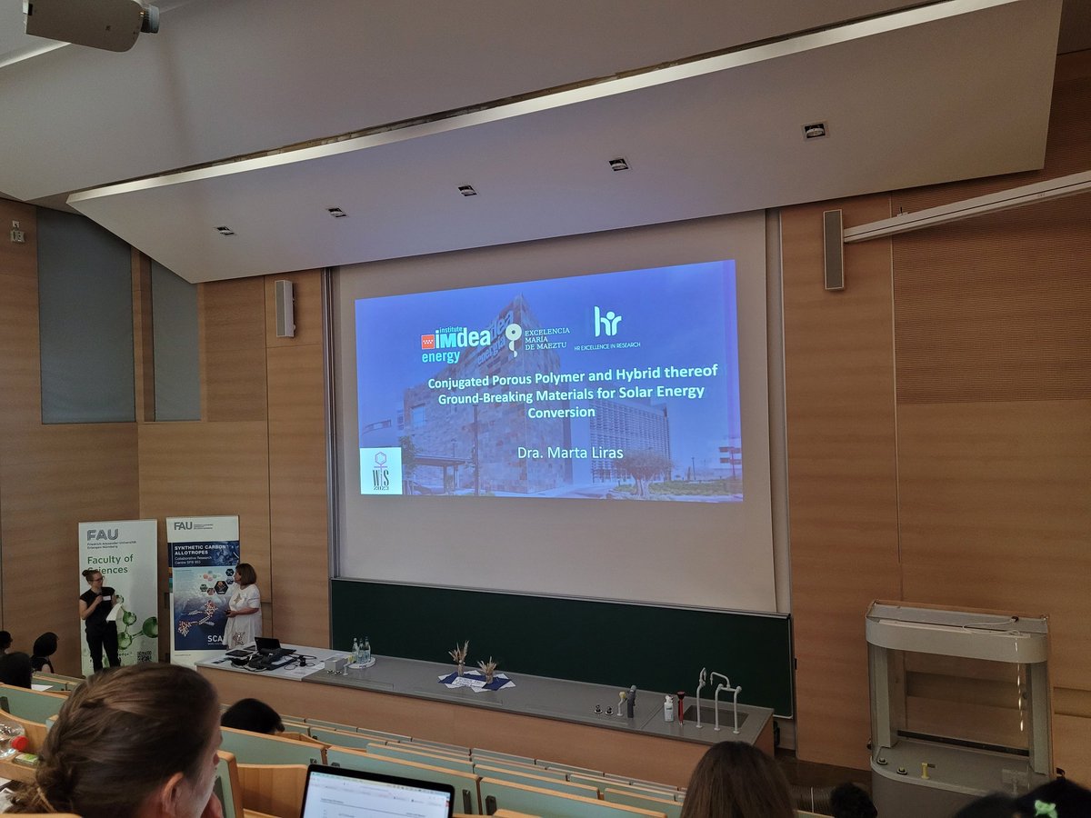 For the 2nd invited lecture today, @LirasMarta @IMDEAEnergia shares her international scientific journey and talks about her work on #porous #polymeric #nanomaterials for #solarenergy conversion and artificial #photosynthesis. @WomenErlangen