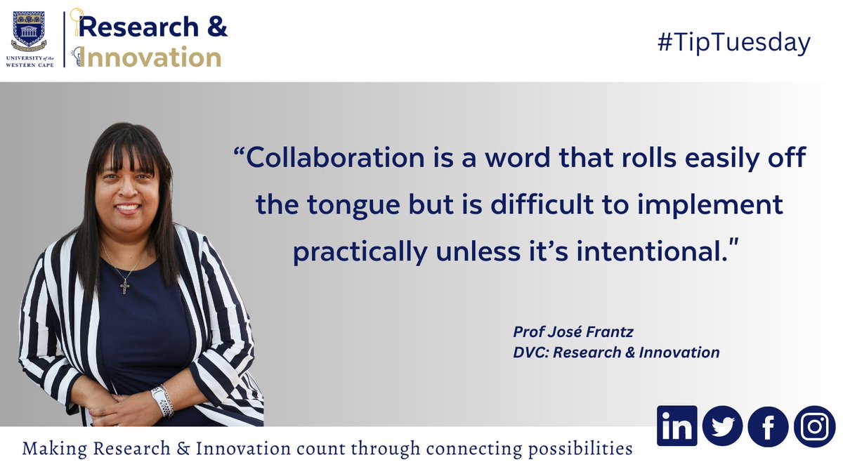 #TipTuesday DVC: Prof Jose Frantz at The University of the Western Cape shares a tip with us for the month of June.

#MakingResearchCount
#ConnectingPossibilities
#IamUWC