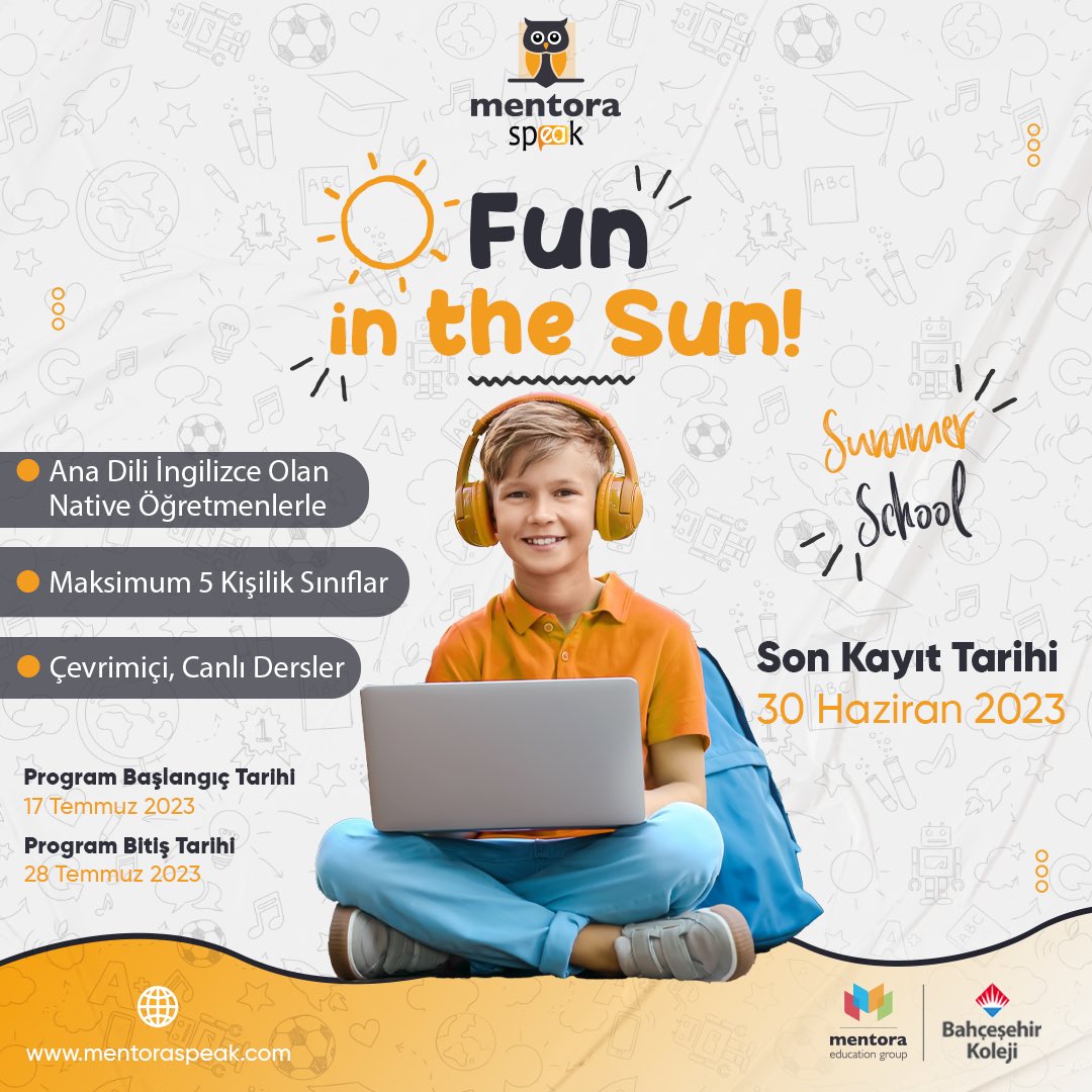 📣 Bahçeşehir Koleji &amp; Mentora Education Group iş birliğiyle Mentora Speak Çevrimiçi İngilizce Konuşma Programı başlıyor!

Detaylı bilgi ve kayıt için 
👉🏻 mentoraspeak.com