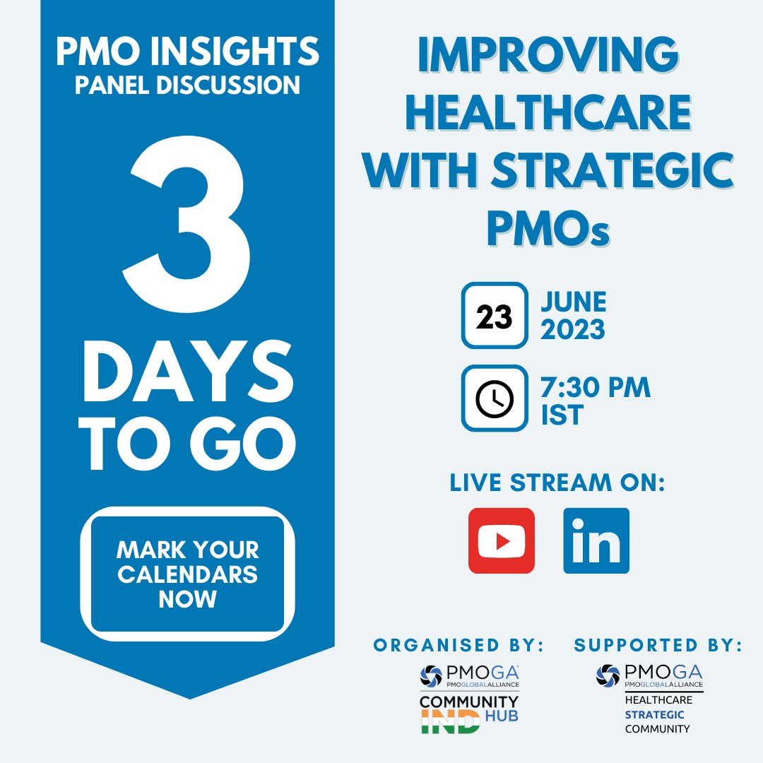 See you in 3 days!💃🏻

🗓️ Date: June 23, 2023
⏰ Time: 7:30 PM IST
📍 Live Stream: #LinkedInLive [lnkd.in/d4VueUMP] and #YouTube [lnkd.in/d3jt_3Cw]

#PMOInsightsSeries #PMOGA #PMOGAIndia #PMO #ProjectManagement #HealthcareRevolution #AI