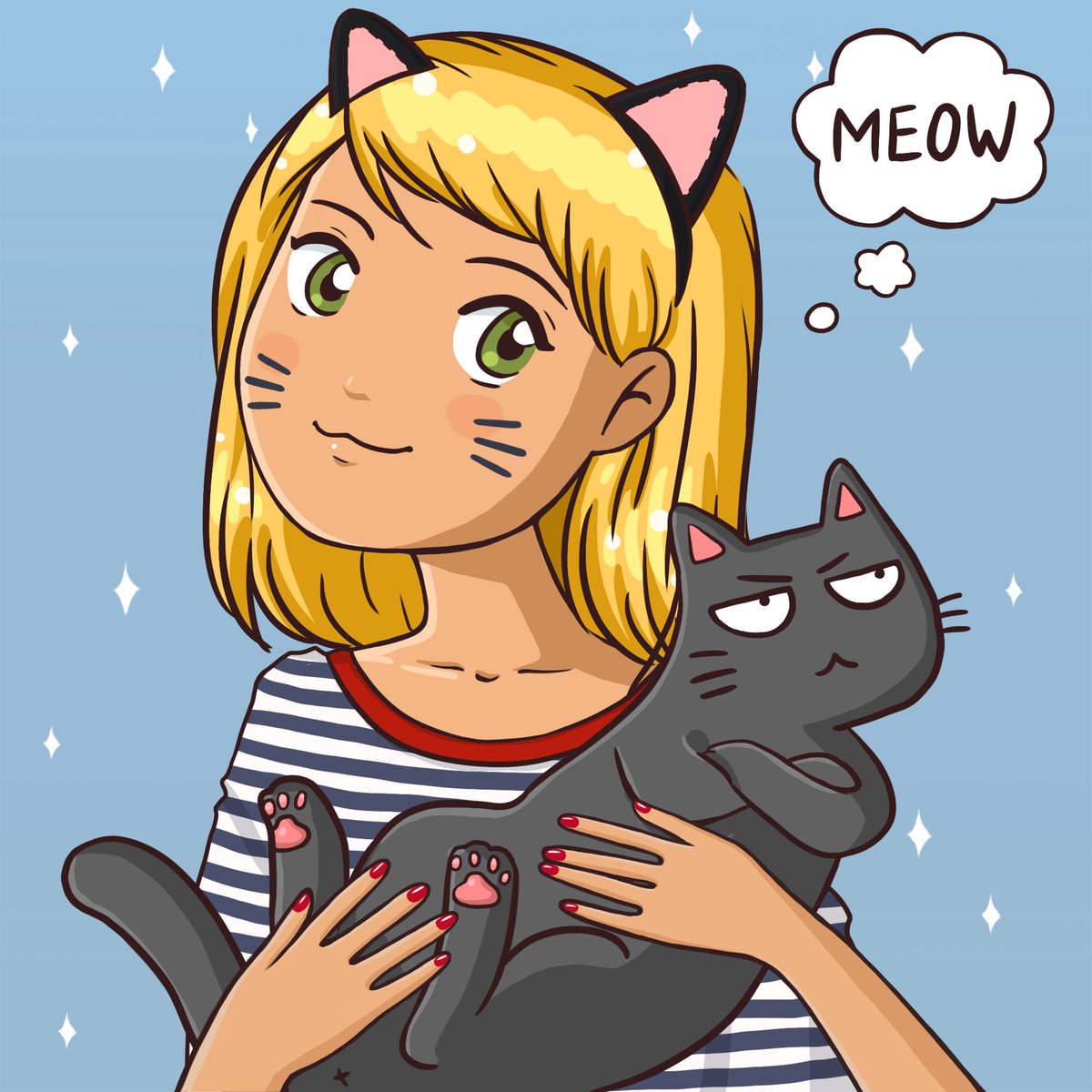 💜Meow!😼 Meet Darja and Dita, the artist and the muse of our #NFT project featuring the #CrazyCatDamsels style!💜 The striped top, whiskers make-up, cat ears headband, grumpy and chubby cat - so many cool traits to love and adore! (and eventually get for yourself) 👀
#cats #gm