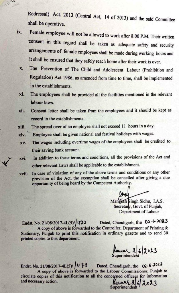 Govt. of #Punjab Notification (02.06.2023) regarding permitting all Shop & Establishments to keep open on all 365 days for the further period of 1 year (i.e. upto 31st May 2024) under Punjab Shops & Commercial Establishments Act, 1958..
#shops
#workinghours