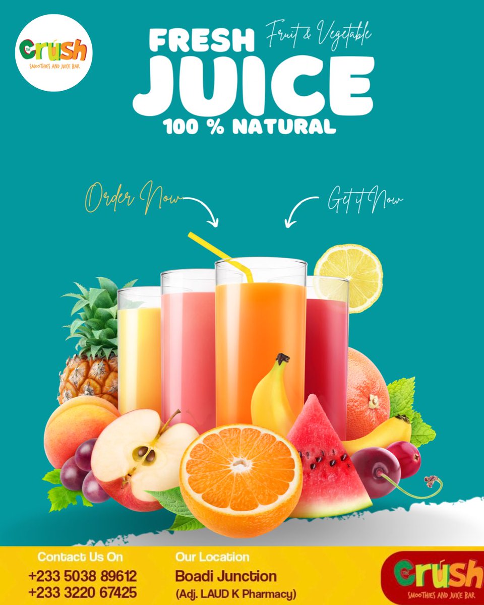 Your fruit, smoothies made of 💯 natural juice is ready to be serve to you.
Come seat and taste or order your healthy delicacies at @thecrush_smoothies 
.
.
.
#juice #fruitjuice #health #healthyfood #healthylifestyle