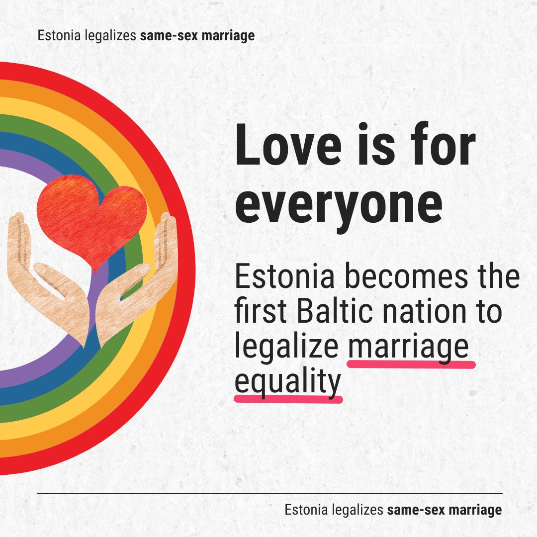 It's official: #Estonia has legalised marriage equality. We join other Nordic nations with this historic decision. 

I'm proud of my country. We're building a society where everyone’s rights are respected and people can love freely.

The decision will enter into force from 2024.