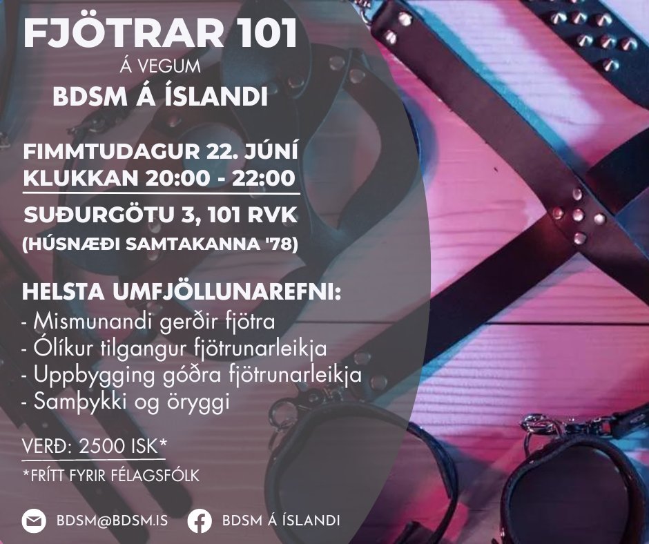 BDSMIceland's tweet photo. Námskeið á fimmtudaginn! Sjá nánar á viðburðum á fb eða FL.  
Ókeypis fyrir félaga! 🤩 https://t.co/HaRBDEeSjh