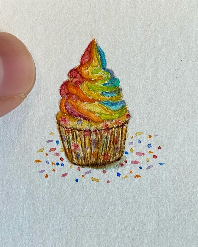 lesleywatersart's tweet photo. Rainbow 🌈 cupcake for today

cupcake or muffin
Painting size - 2.4x 1.3cm

Materials used:
🗒  265gsm bamboo watercolor paper
🎨 #vangoghpocketbox watercolor
🖌 20/0 spotter

#artchallenge #miniatureart #miniaturepainting #foodart #miniaturefoodart #miniatureartchallenge https://t.co/sS1Wt7lYB7