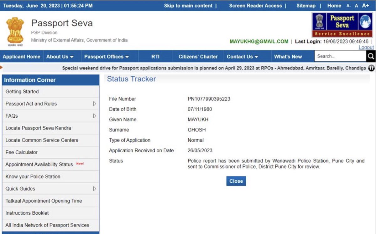 mayukhg07's tweet photo. @CPPuneCity Dear Sir ..my passport file no PN1077990395223 is pending in the Commissioner office since the last 3 weeks...request u to plzz do the needful https://t.co/ZD8FHAdkhQ