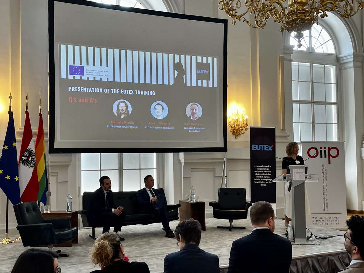 eutex_research's tweet photo. EUTEx FINAL EVENT: great presentations and discussions yesterday in Vienna on the EUTEx training and risk assessment model - more here: https://t.co/ZFyqkmB0nk

#eutex #terrorism #SecurityEU #ISFpolice @EUHomeAffairs @IpsPrison @InfoOiip @IDM_Albania @VereinNEUSTART @rielcano https://t.co/ywAD88AVAe