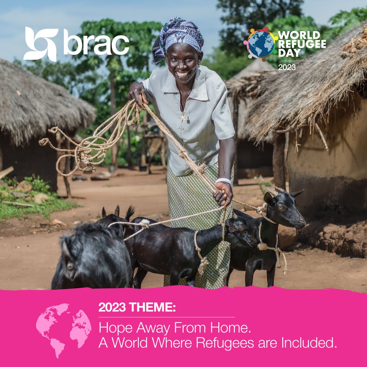 brac_uganda's tweet photo. On this #WorldRefugeeDay we take pride in the efforts and interventions we conduct in the different humanitarian settlements in Uganda as they all contribute to building #HopeAwayfromHome #FindingFreedom #AlwaysaWay #HopeOverFate https://t.co/DveDVtyy6K