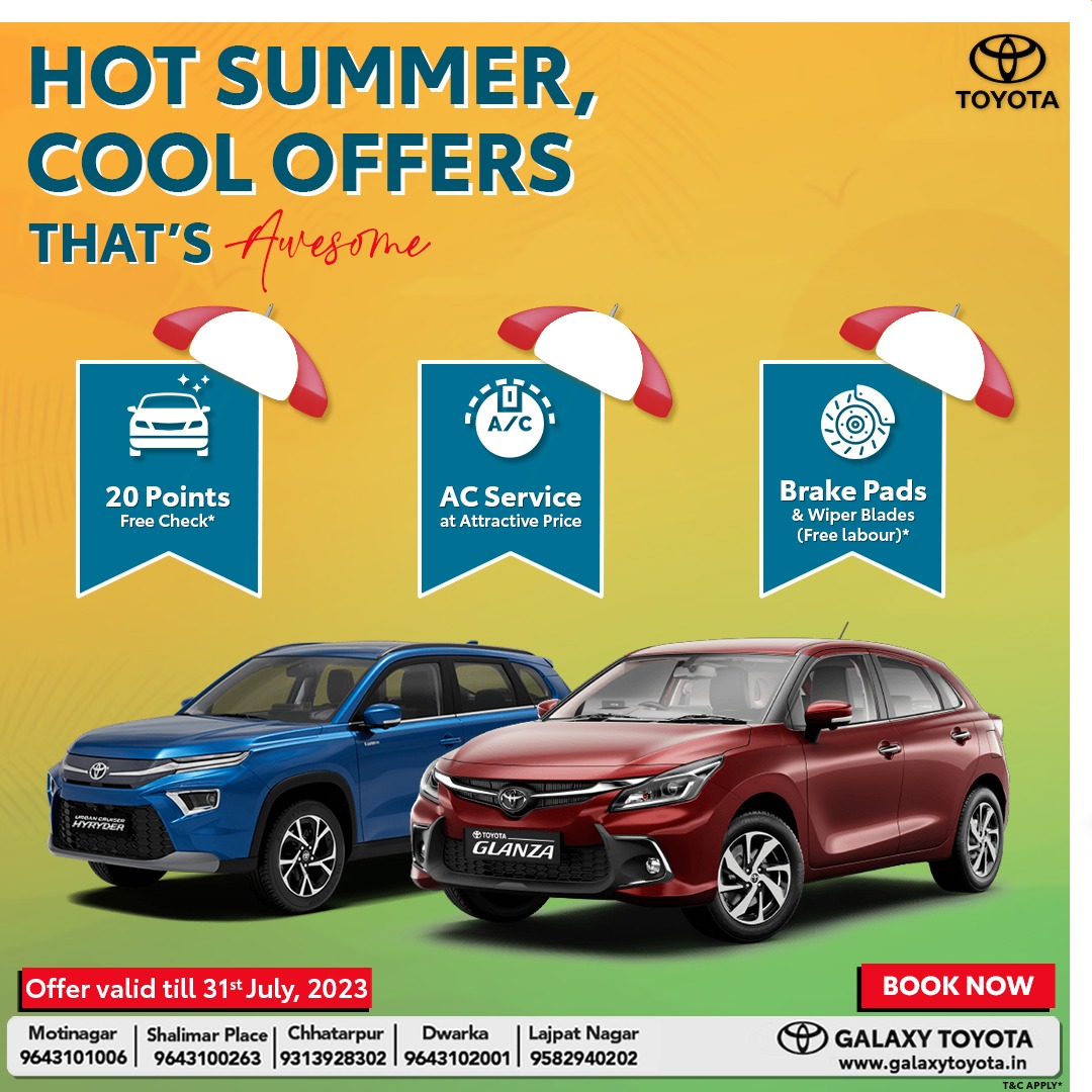 ☀️ Hot Summers, Cool Offers! ☀️🔥 Beat the heat with our sizzling summer deals!

Check out here :- bit.ly/GalaxyToyotaSe…
WhatsApp: bit.ly/GalaxyToyotaWh…
.
*T&C APPLY

#ToyotaServiceJune #galaxytoyotacarservice #toyota #servicecenter #StayCool #SafeRide #SummerSavings 🌞🚗💨