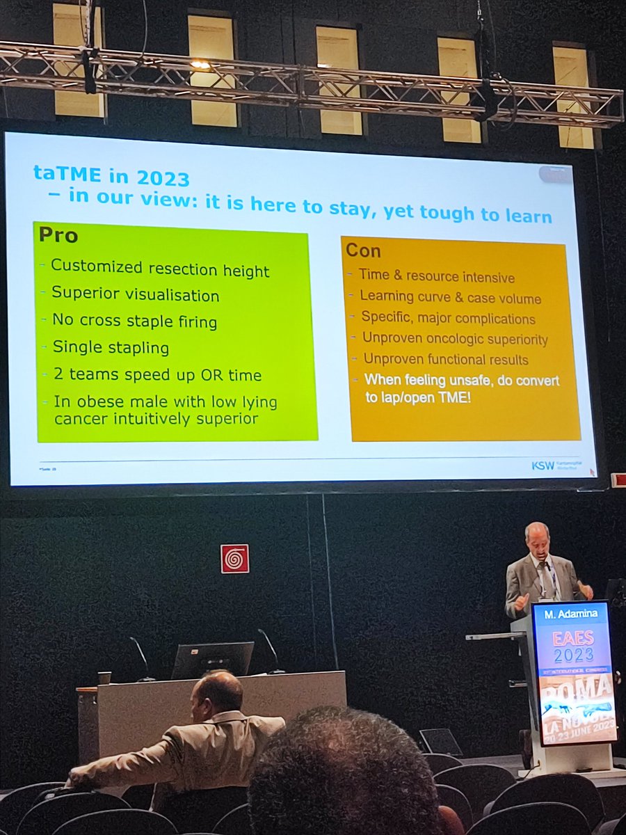 Pros and cons of TaTME in 2023!

#EAES2023
@EAES_eu 
@MichelAdamina 
@patsyllamd