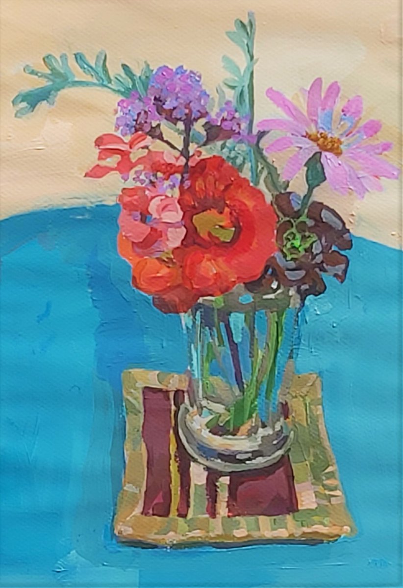 Stalled, finally finished painting: Recovery Flowers - happiness is a full palette. Acrylic on pastel paper.  #theartofhealing #stilllifepainting #flowers #acrylicpainting