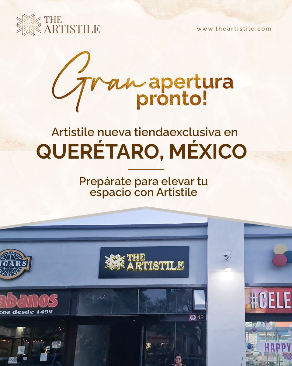 theartistile's tweet photo. Gran apertura pronto ! 🎉
Artistile nueva tienda exclusiva en Querétaro, México.
(For details visit our website. LINK IN BIO.)

#ArtistileIndia #ArtistileMexico #TilesSupplier #IndianTiles #TileExports #MexicoTiles #Santiago  #QualityTiles #TileManufacturer #ArtisticTiles https://t.co/ZSYW5pxBgH