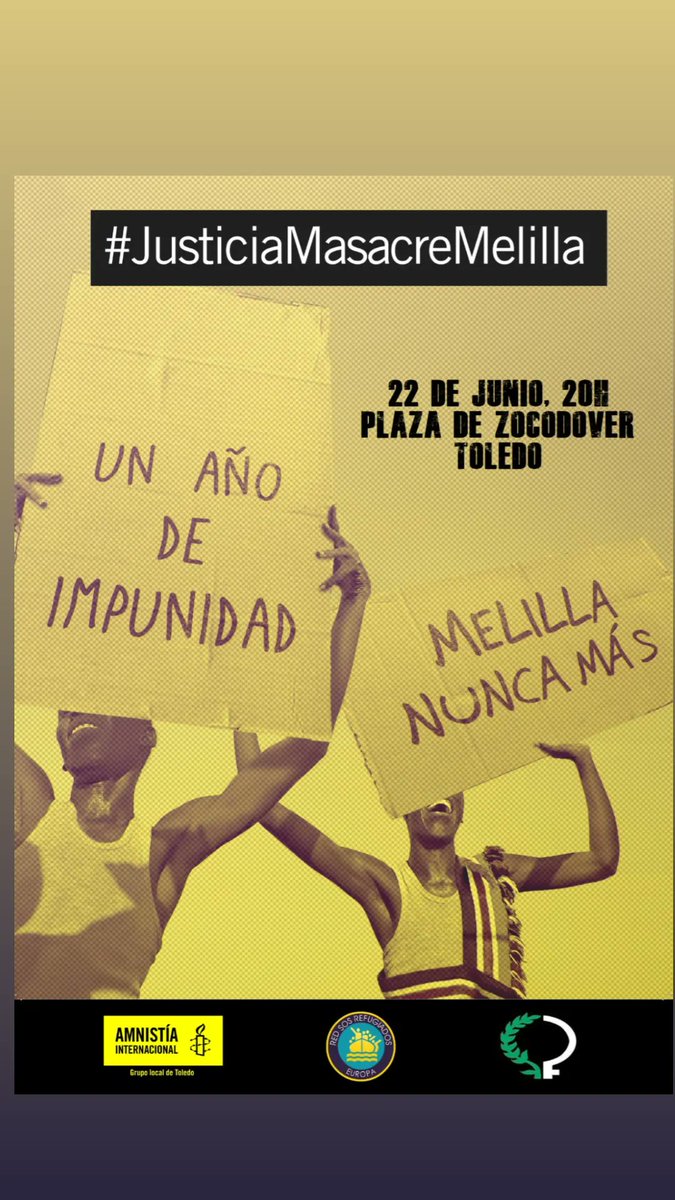 #Toledo El 24 de junio de 2022, el incidente más mortífero registrado en la frontera de #Melilla dejó, al menos, 37 personas negras muertas, 77 desaparecidas y 470 devoluciones en caliente. Todavía no se ha hecho justicia. Exigimos #JusticiaMasacreMelilla amn.st/6000OFiV2