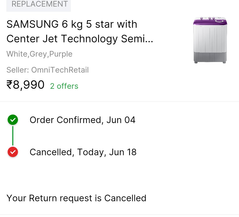 Ordered Samsung WM got defective. Ordered replacement again  broken.Flipkart in the name of offers sent defective products.
Lost 9000rs for this online fraud. No replacement no refund No response.
<a href="/flipkartsupport/">FlipkartSupport</a> #Flipkart  #flipkartscam