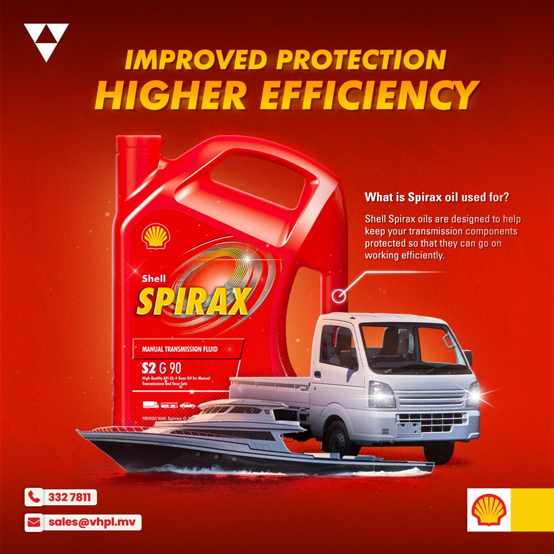 Shell Spirax S2 G 90 provides excellent lubrication, anti-wear, anti-rust, and oxidation stability for manual gearboxes of sea vessels and commercial vehicles.

Now available to purchase at our Villa Hardware outlet, Hulhumale' Phase1  

For more info, call 📞 3327811 | 3343155